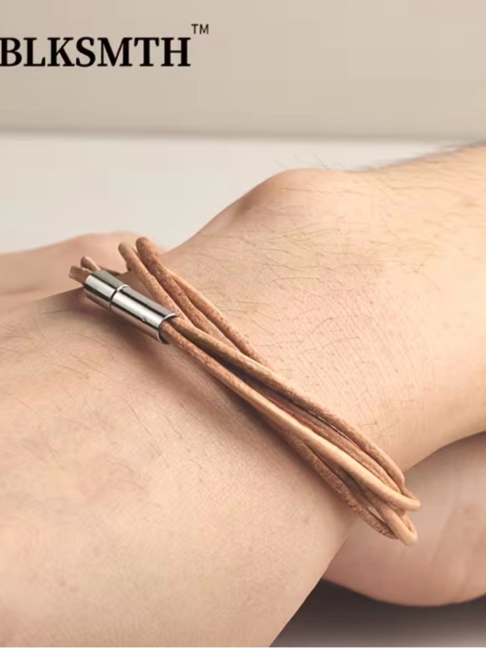 BLKSMTH Tan Leather Wrap Bracelet Unisex